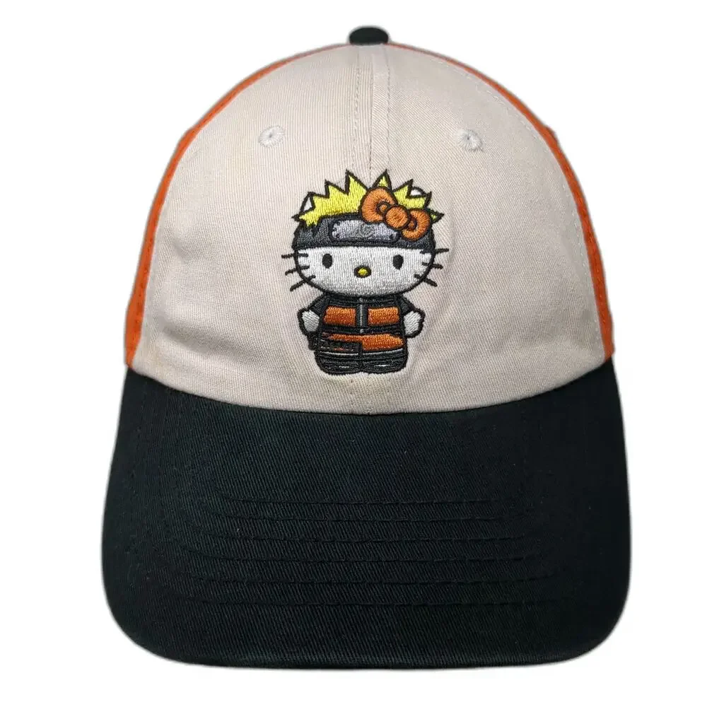 Naruto Shippuden Hello Kitty Baseball Cap Orange White Black One Size Sanrio Hat